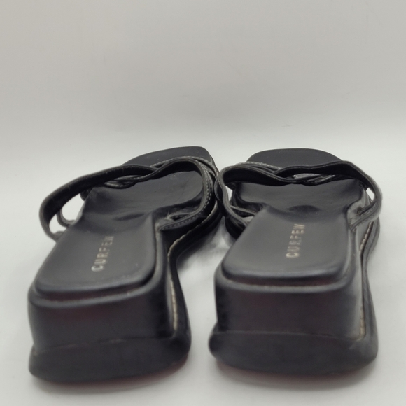 Curfew black leather 2.25" wedge slide sandals W/ criss-cross straps Size 7.5 - Picture 10 of 16